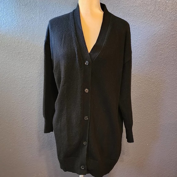 GAP Open Front Knit Long Tunic True Black Sweater Cardigan Size Medium - Picture 1 of 6